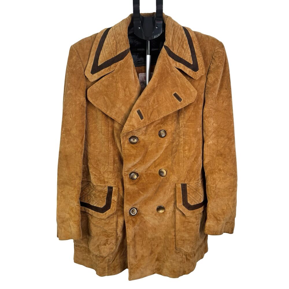 Vintage Trumpeter Corduroy Coat Tan Suede Trim Made in Spain Academia Jacket